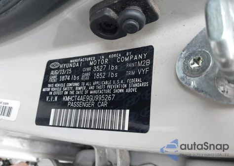 2016 Hyundai Accent Se z USA, uszkodzony, nr VIN KMHCT4AE9GU995267